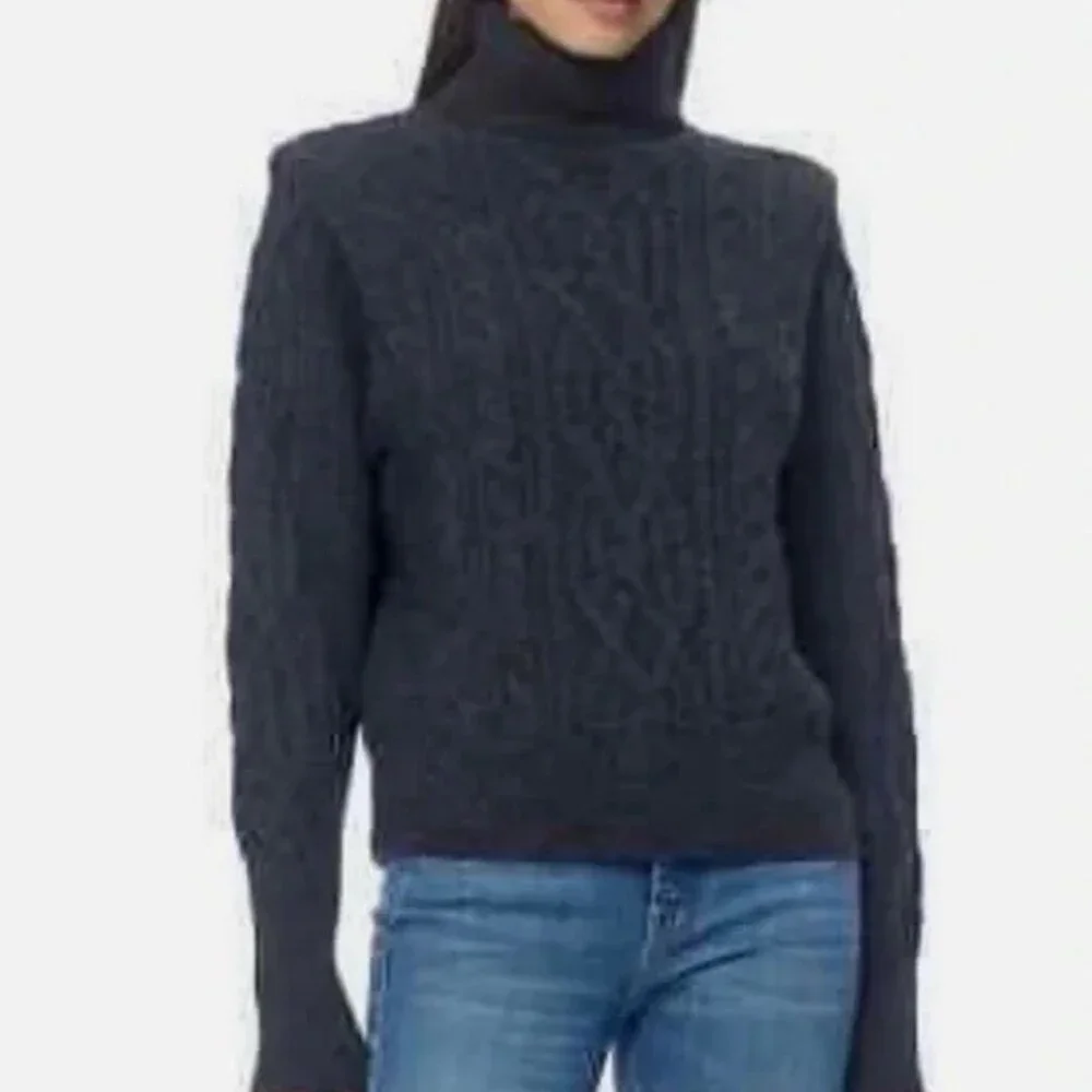 Skull Cashmere Acrylic Cable Knit Fisherman Turtleneck Sweater